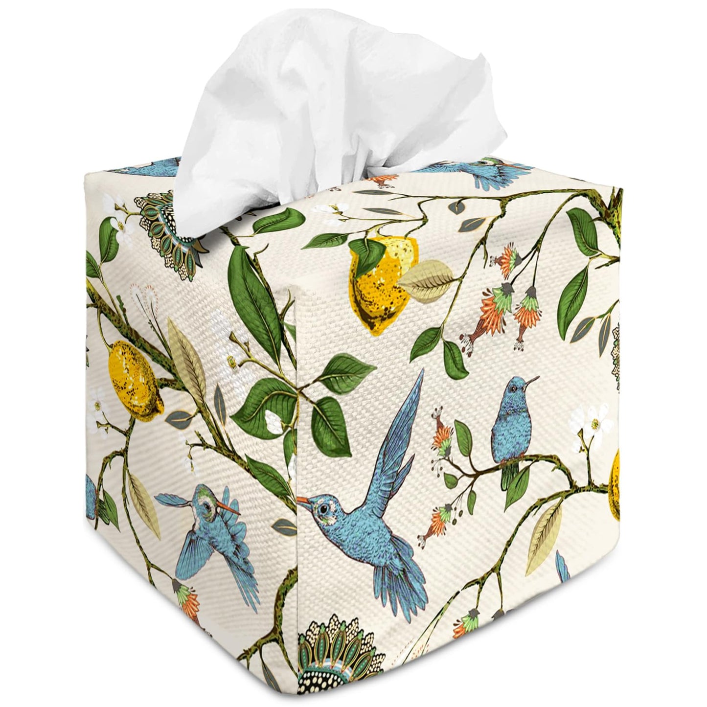 Tissue Box Cover Square Decorative Tissue Box Holder Cute Funny Cube Tissue Case Cover-Blue Bird Tissue Box Cover