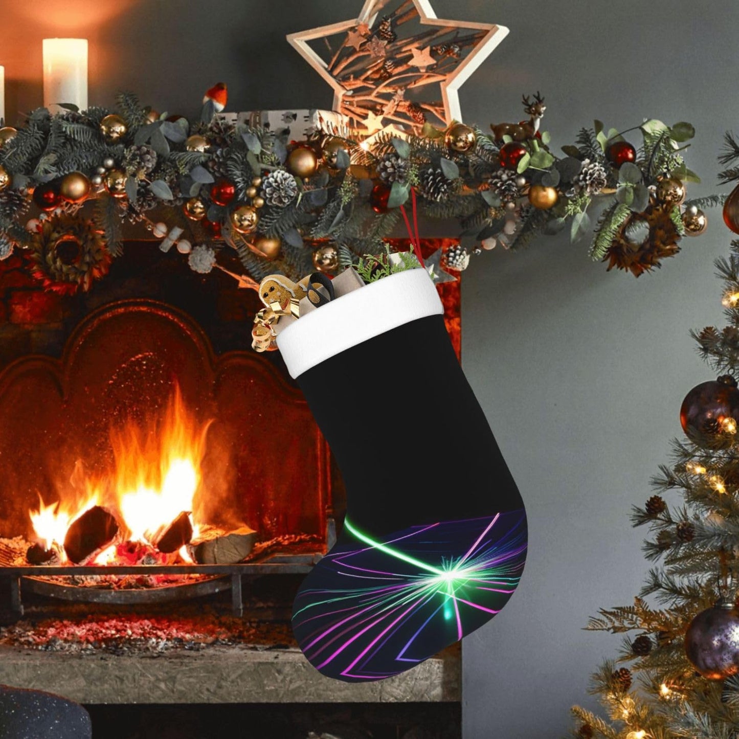 KOPUUYRD Laser Lights Print Luxurious Holiday Socks,Unique Christmas Socks for Joyful Season,Festive Ornament Classic