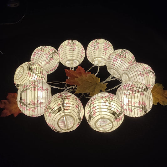 JYWJ Sakura (Cherry) Flowers White Color Chinese/Japanese Small Paper Lantern/Lamp 3" Diameter LED String Light Length 78.7" 2-AA Battery Powered & USB Charger Gift for Kids (Pink)