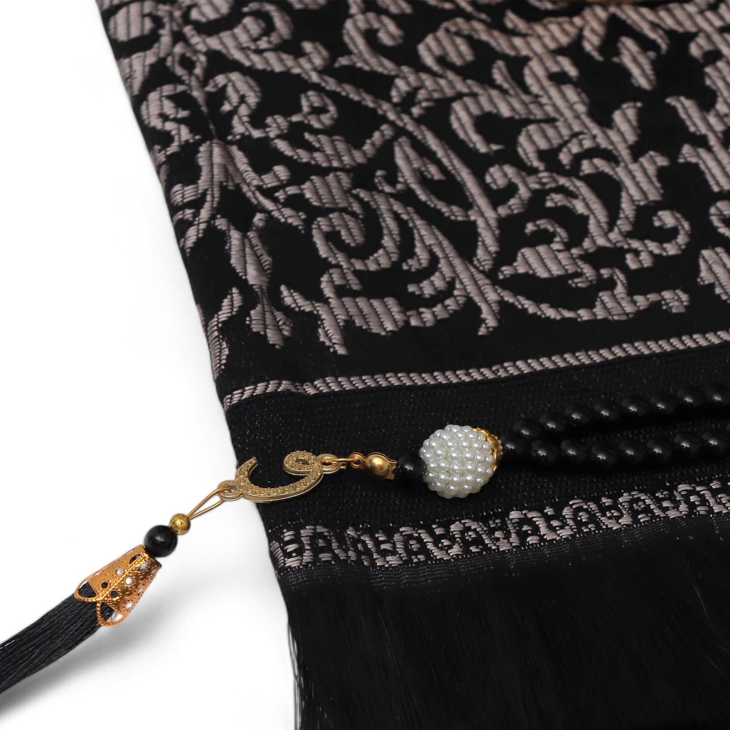 FURKAN Muslim Prayer Rug & Beads Set with Stylish Cylinder Gift Box Janamaz Sajadah Prayer Mat Perfect Islamic Spiritual Gift for Ramadan Islamic, Cylinder Gift Box - Model 2 - Black
