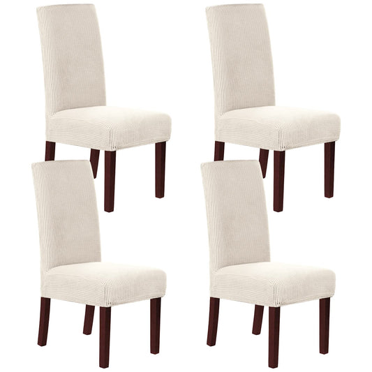 H.VERSAILTEX Stretch Dining Chair Covers Set of 4 Chair Covers for Dining Room Parsons Chair Slipcover Chair Protectors Covers Dining, Feature Textured Checked Jacquard Fabric, Ivory