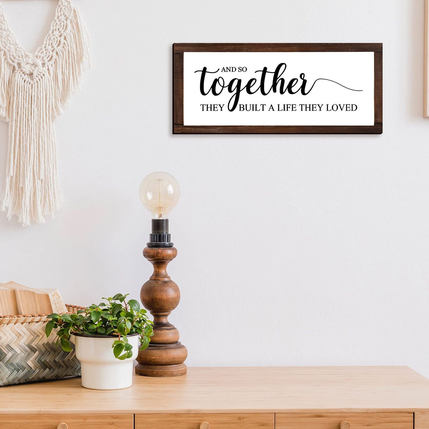 Jetec Farmhouse Wall Decor Rustic Modern Framed Hanging Plaque Together They Built a Life They Loved Sign 14 x 6.4 Inches Wooden Signs for Home Love Decorations