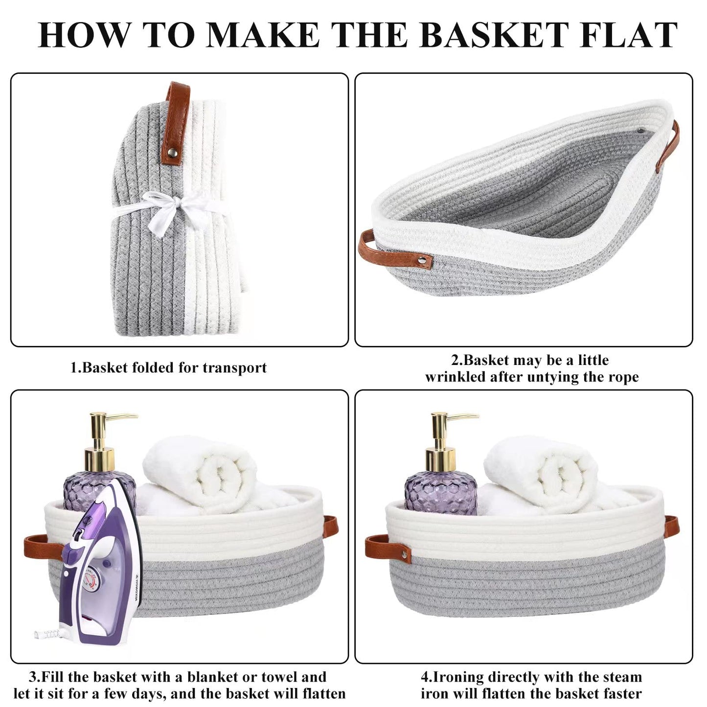HLWDFLZ Bathroom Countertop Organizer Basket, Cotton Rope Woven Storage Basket Toilet Paper Decorative Basket for Bathroom, Bedroom, Living Room, Entryway 13"x6.3"x4.3" (Off White/Gray)