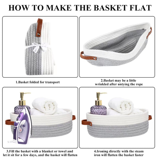 HLWDFLZ Bathroom Countertop Organizer Basket, Cotton Rope Woven Storage Basket Toilet Paper Decorative Basket for Bathroom, Bedroom, Living Room, Entryway 13"x6.3"x4.3" (Off White/Gray)