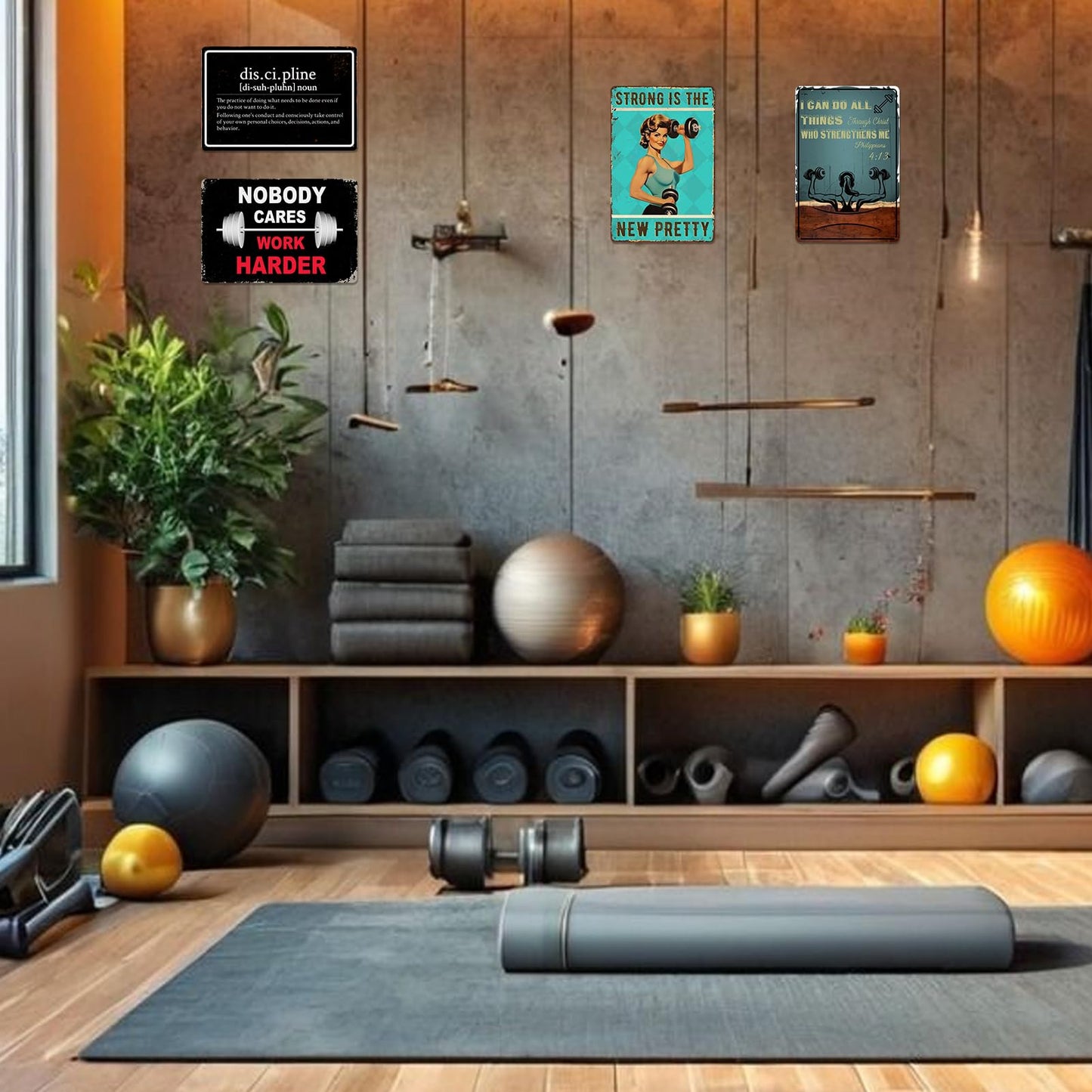 Gym Sign Workout Posters for Home Gym Motivational Wall Art Decor Nobody Cares Work Harder Metal Sign Funny Fitness Poster Garage Tin Signs Weight Room Accessories 8x12 Inch