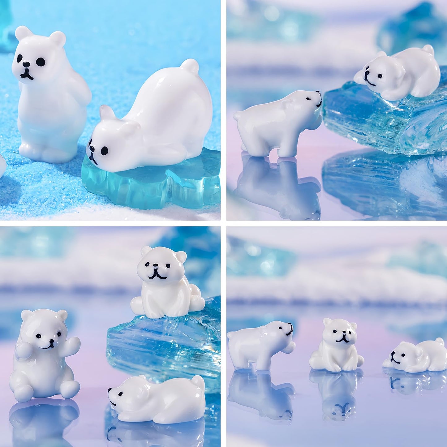 Feivando 40 Pcs Mini Resin Polar Bear Figurines with Snowflakes Tiny Little Winter Resin Animal Miniature Figures for Holiday Crafts Garden Micro Landscape Home Table Decor