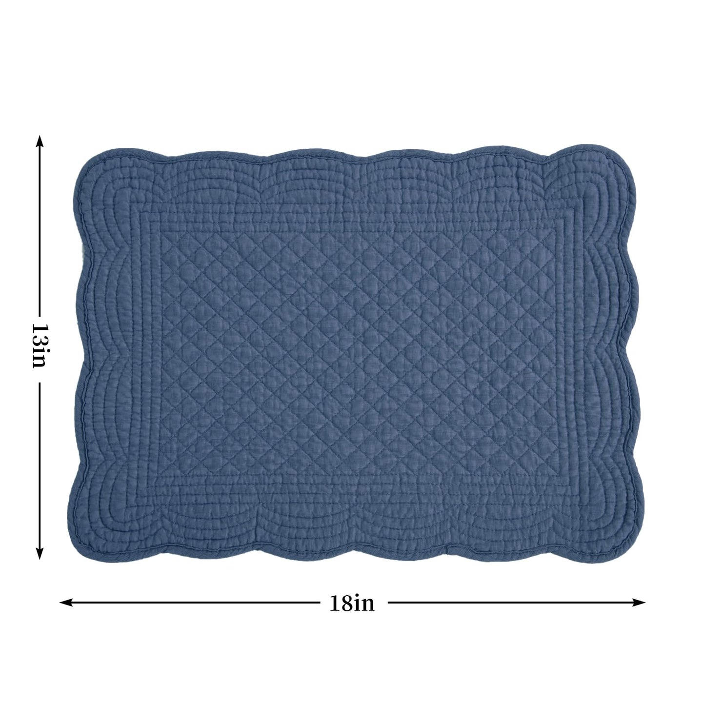 HOMBYS Quilted Placemats Set of 6 Washable-13x18 inches Rectangular Placemats for Kitchen Table-100% Cotton Fabric Rectangular Table Mats, (Sapphire Blue)