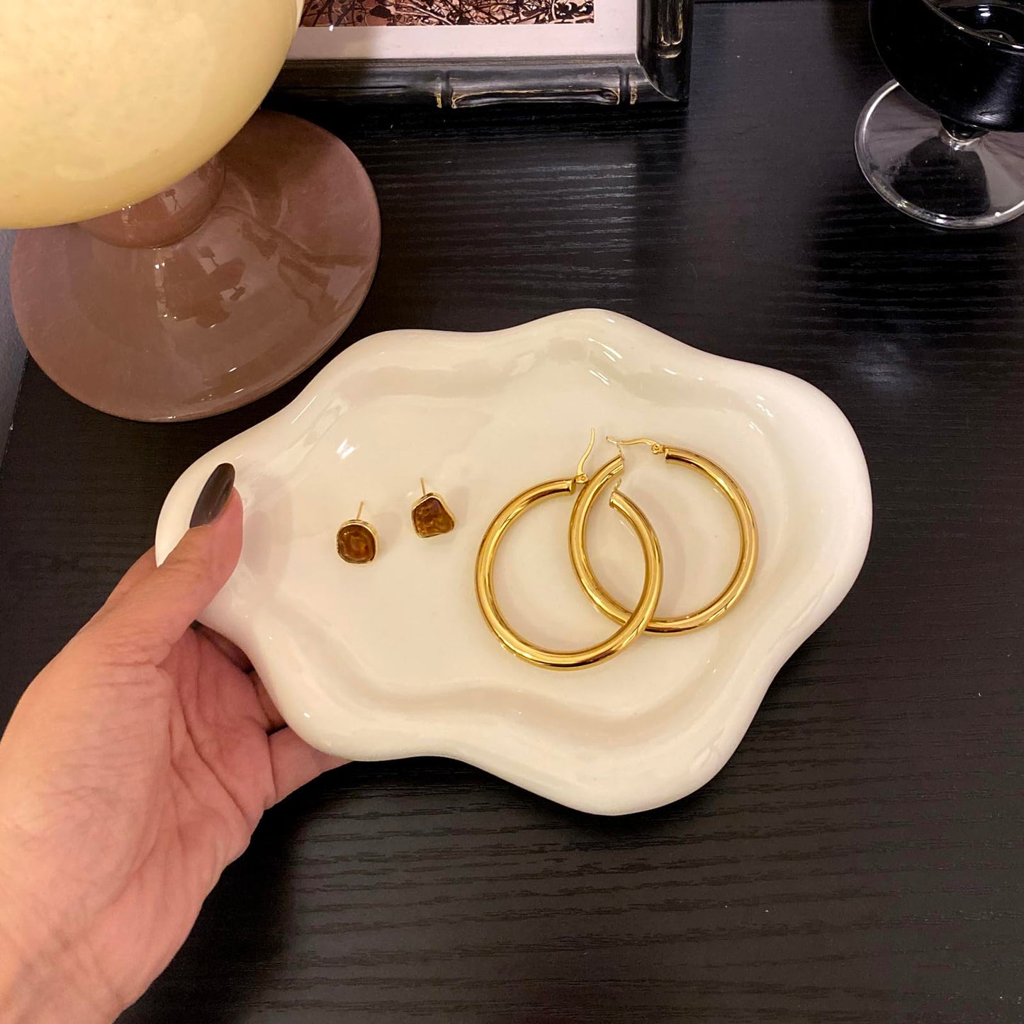 Conviv Ceramic Jewelry Tray,Ring Dish Holder,Perfume Trinket Dish,Key Bowl Vanity Cute Things Room Decor Aesthetic, Birthday Mother's Day Christmas Warm House Gifts for Women(White)