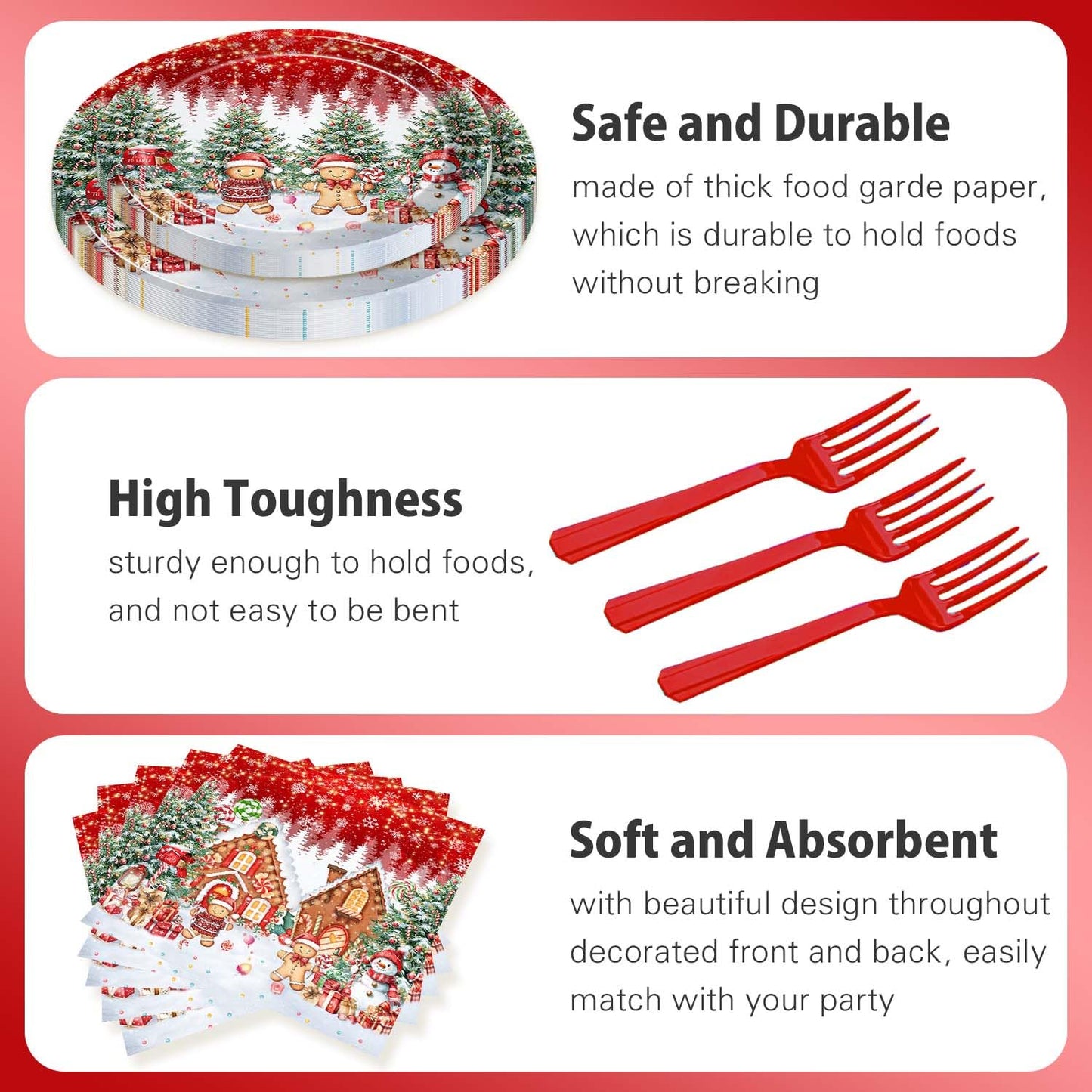 Joliaco 96 Pcs Red Gingerbread House Tableware Set Christmas Candy House Gingerbread Man Disposable Paper Plates and Napkins Xmas Candyland Party Supplies for 24 Guests