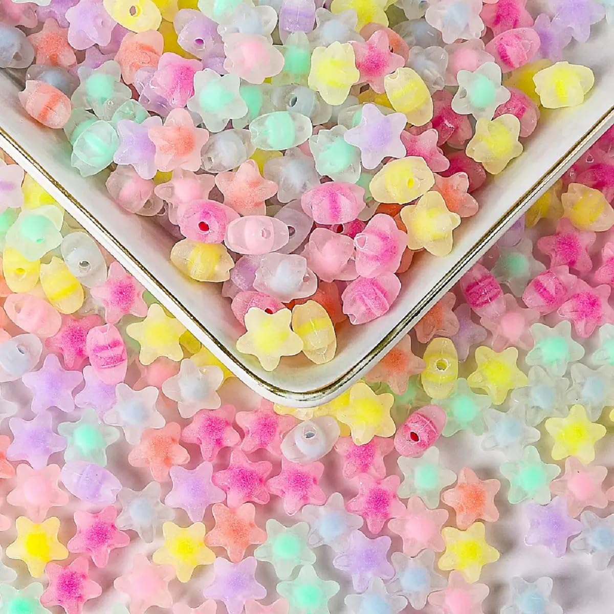 MoMolly 200 Pcs Beads for Crafts with Holes Pony Frosted Acrylic Filler Spacer Beads Bulk Star Shape for DIY Crafts Decoration and Jewelry Making