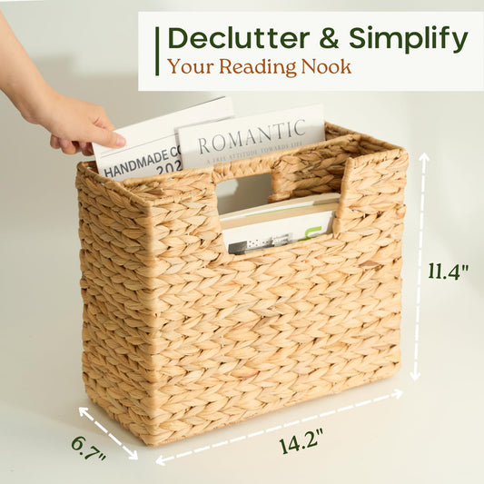 CHI AN HOME Wicker Magazine Basket, Handwoven Water Hyacinth Storage Bin & Organizer for Files, Books, Newspapers, Documents, Decorative Storage Bin with Handle for Office, Living Room, Dorm, Bathroom