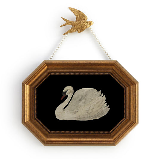 Zelvix Vintage Wall Art Framed, Gold Framed Wall Art Decor, Black Swan Classical Vintage Painting Prints, 8"x12" Picture Frame for Living Room Bathroom Kitchen Bedroom