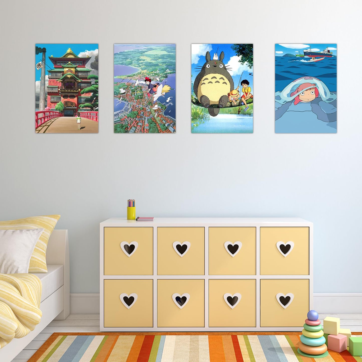 Pounchi Japanese Anime Posters (8 Pcs with Glue Dots) 11.2" x 16.5" Cartoon HD Printing Poster Unframed Version for Room Bedroom Club Wall Art Decor for Teens