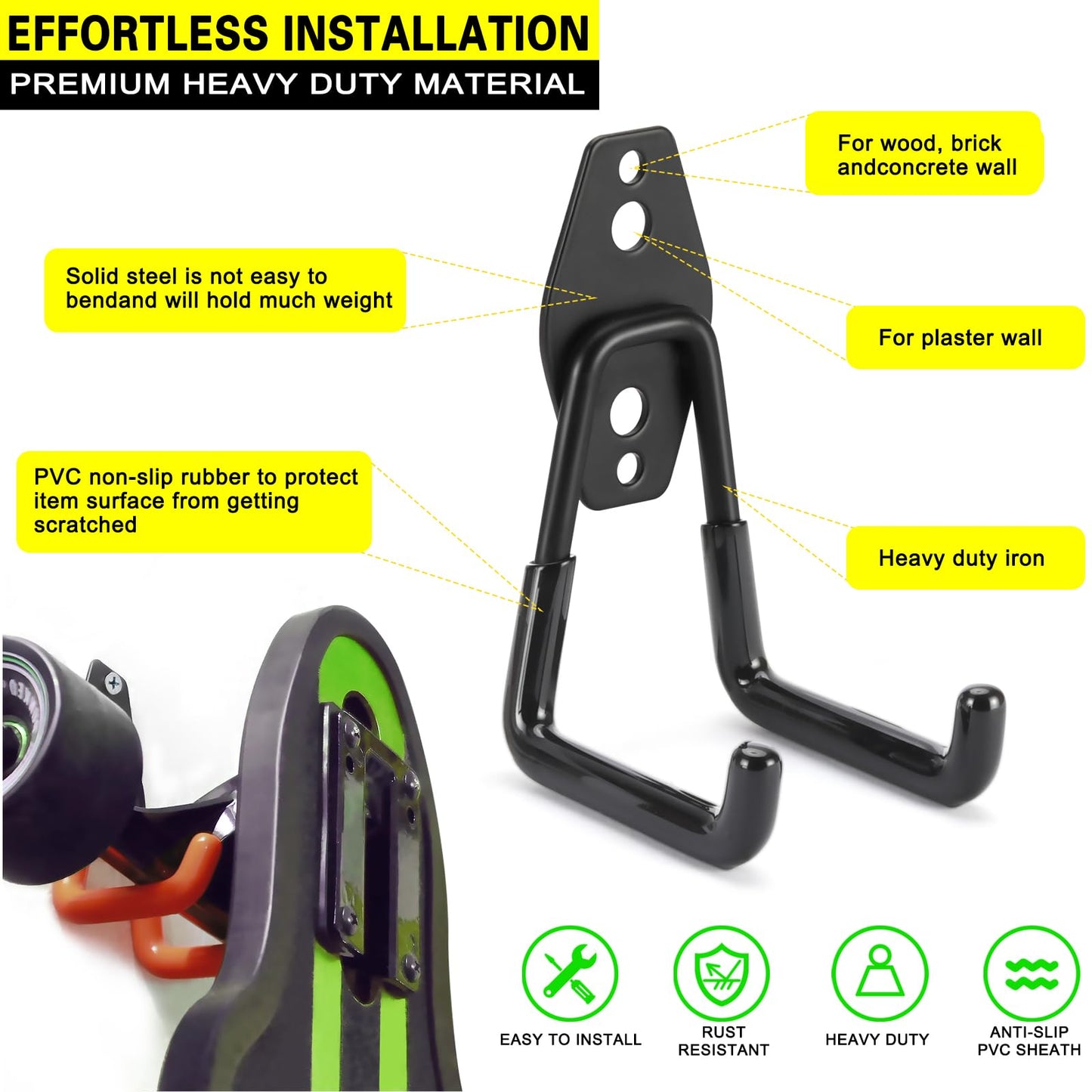LUPYJI 2 Pack Garage Hooks Heavy Duty Storage Organizer Wall Mount Power and Garden Tool Hangers, for Hanging Ladders, Ropes, Hose, Bulk Items