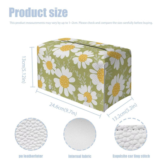 PJHEQOXE Flowers Pattern Tissue Box Cover Custom Tissue Box Cover Magic Sticker Pu Tissue Box Cover Rectangular for Home Coffee Table Decor Room Office Decor 9.7 x 5.2 X 5.12 Inch （Green）