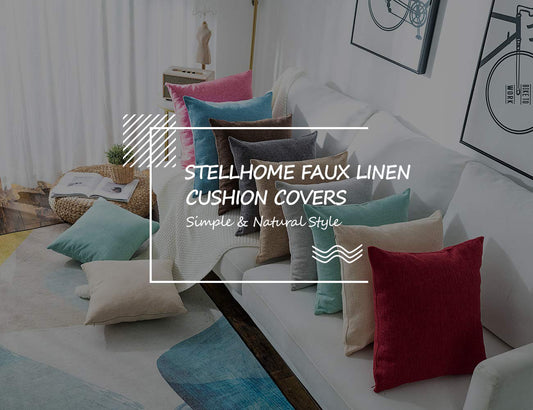 Stellhome Linen Throw Pillow Covers Square Solid Farmhouse Burlap Cushion Covers for Bed Couch Sofa Bench, 16 x 16 inch (40 cm), Natural Linen, Set of 2