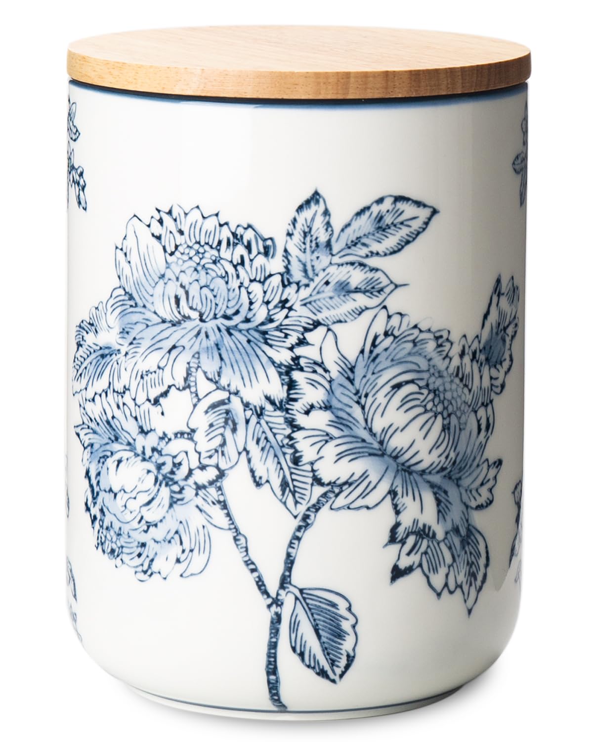 Magclay Ceramic Food Storage Container with Lid, 40 Oz Large Coffee Container, Sugar Canister, Blue and White Patterns, Flowers and Branches