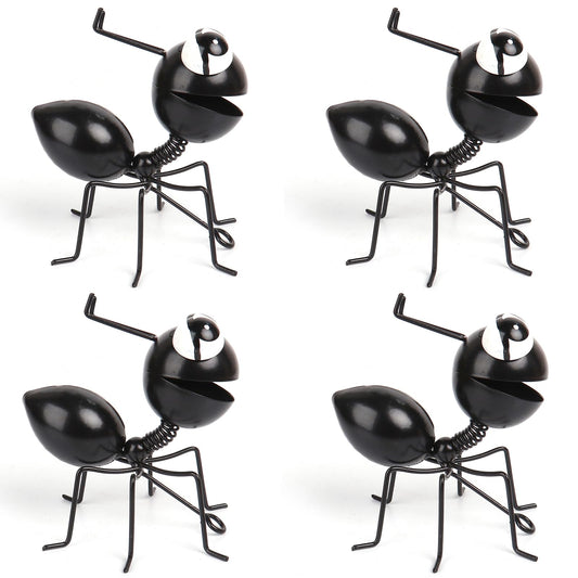 Cruis Cuka Metal Yard Art Garden Decor Cute Ant Outdoor Fence Decorations Lawn Ornaments - Set of 4 Black