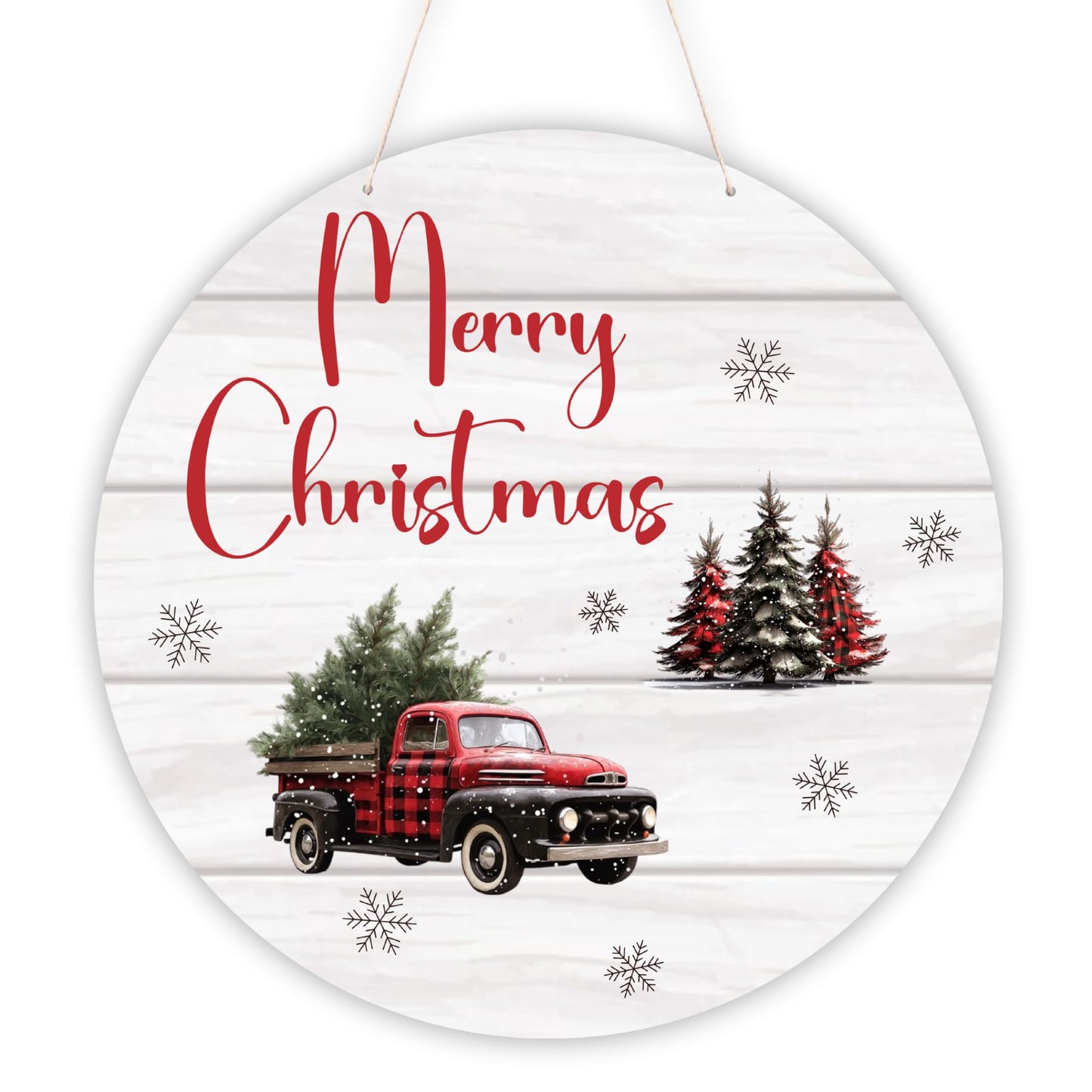 Merry Christmas Wood Hanging Sign, Christmas Welcome Decor for House Front Door