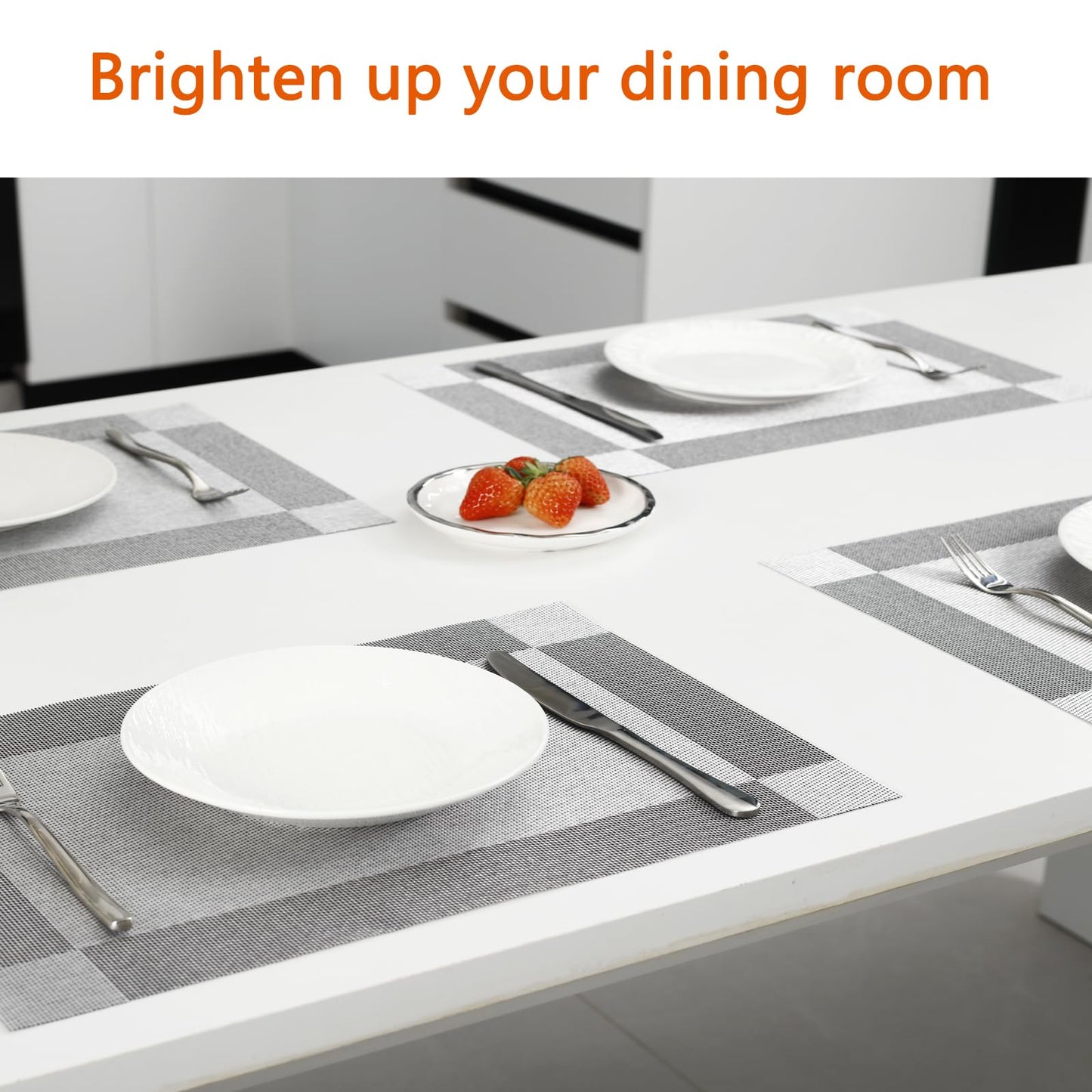 Uolr Placemats Set of 6 Washable&Wipeable Silver Place mats for Dining Table Kitchen Indoor Outdoor Table Mats Heat Resistant Non Slip Woven Vinyl Table Placemats (Grey，6PCS)