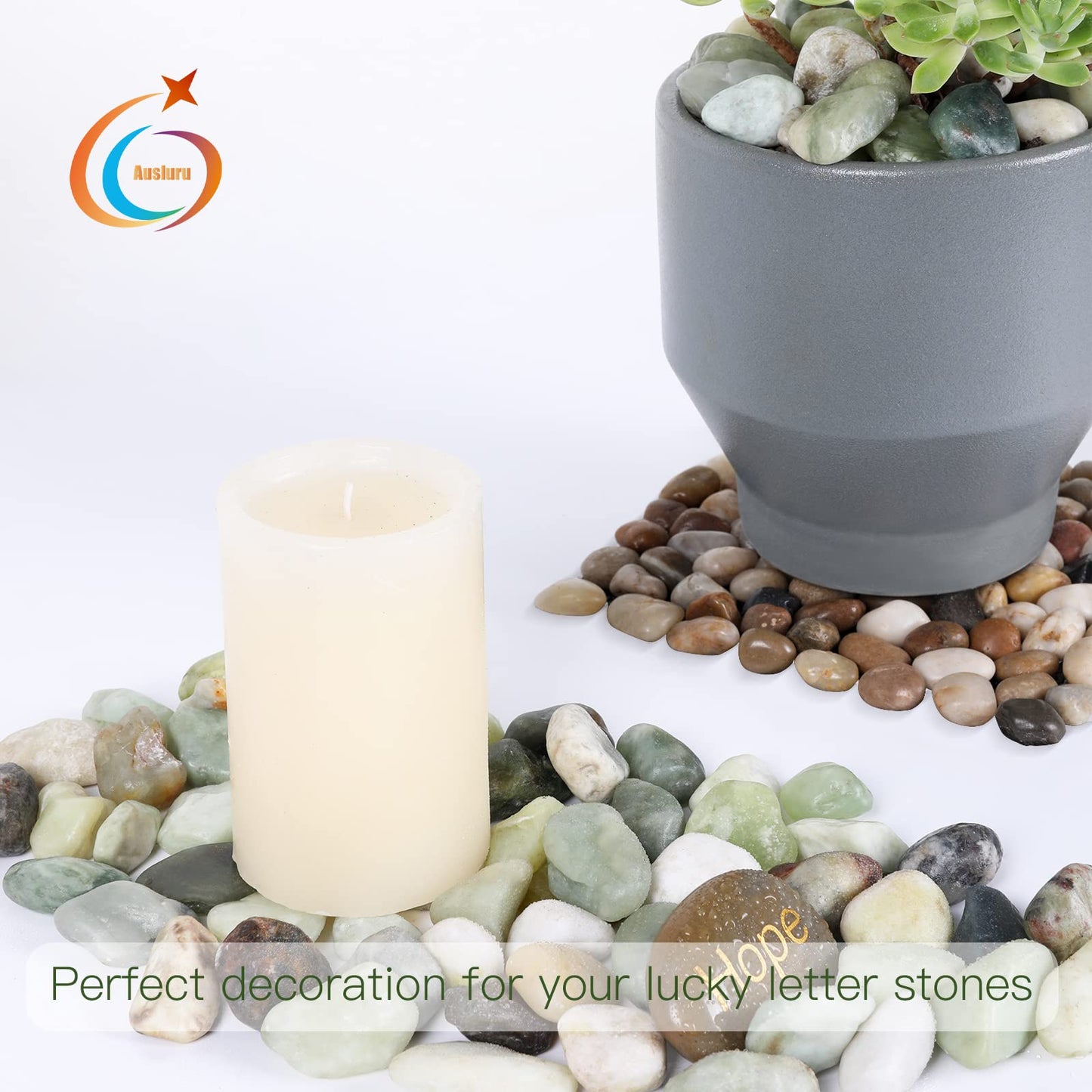 Ausluru 11lbs Natural River Rocks, Polished Pebbles for Plants Garden, 1-2 inch Decorative Jade Stones, Ideal for Fish Tank, Vases, Crafting, Home Decor and Garden Landscaping Rocks,Jade
