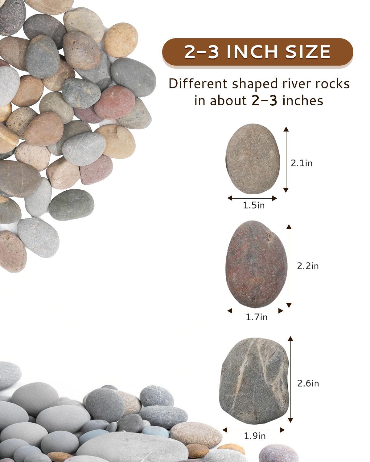 FAHAXIKI Natural River Rocks-5 lbs of Pebbles and River Stones,2-3 Inch Plant Rocks for Landscaping,Garden Paving,Crafting,Walkways,and Outdoor Decorative Stone,Mexican Beach River Rocks
