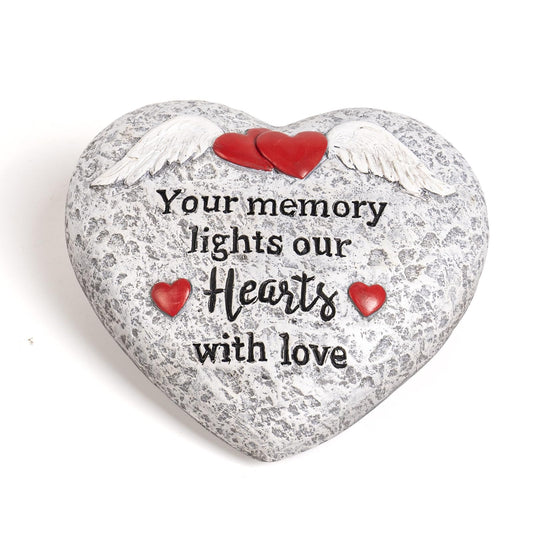 pechpell Memorial Garden Stones, Heart Shaped Resin Angel Wings Garden Stones In Memory of Loved Ones Remembrance Plaque, Bereavement Gift Outdoor Pet Cat Dog Funeral Grave Marker Cemetery Patio Decor