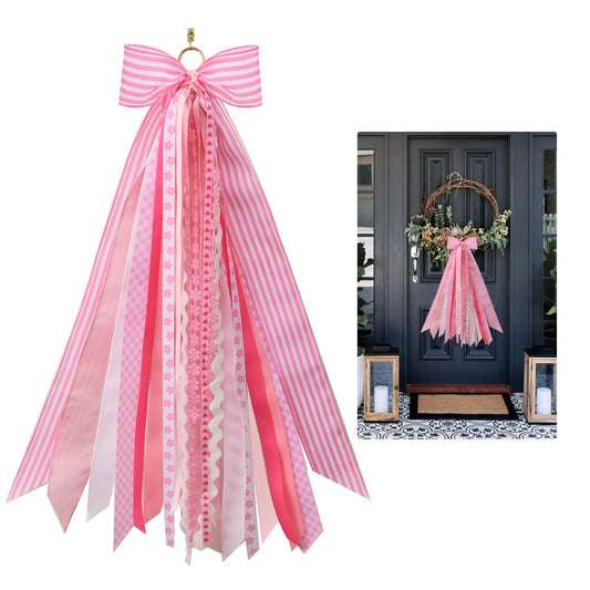 Pink Wreath Sash for Front Door Decorative Assorted Ribbons for Wreaths for Yard Porch Wreath Garland Decor