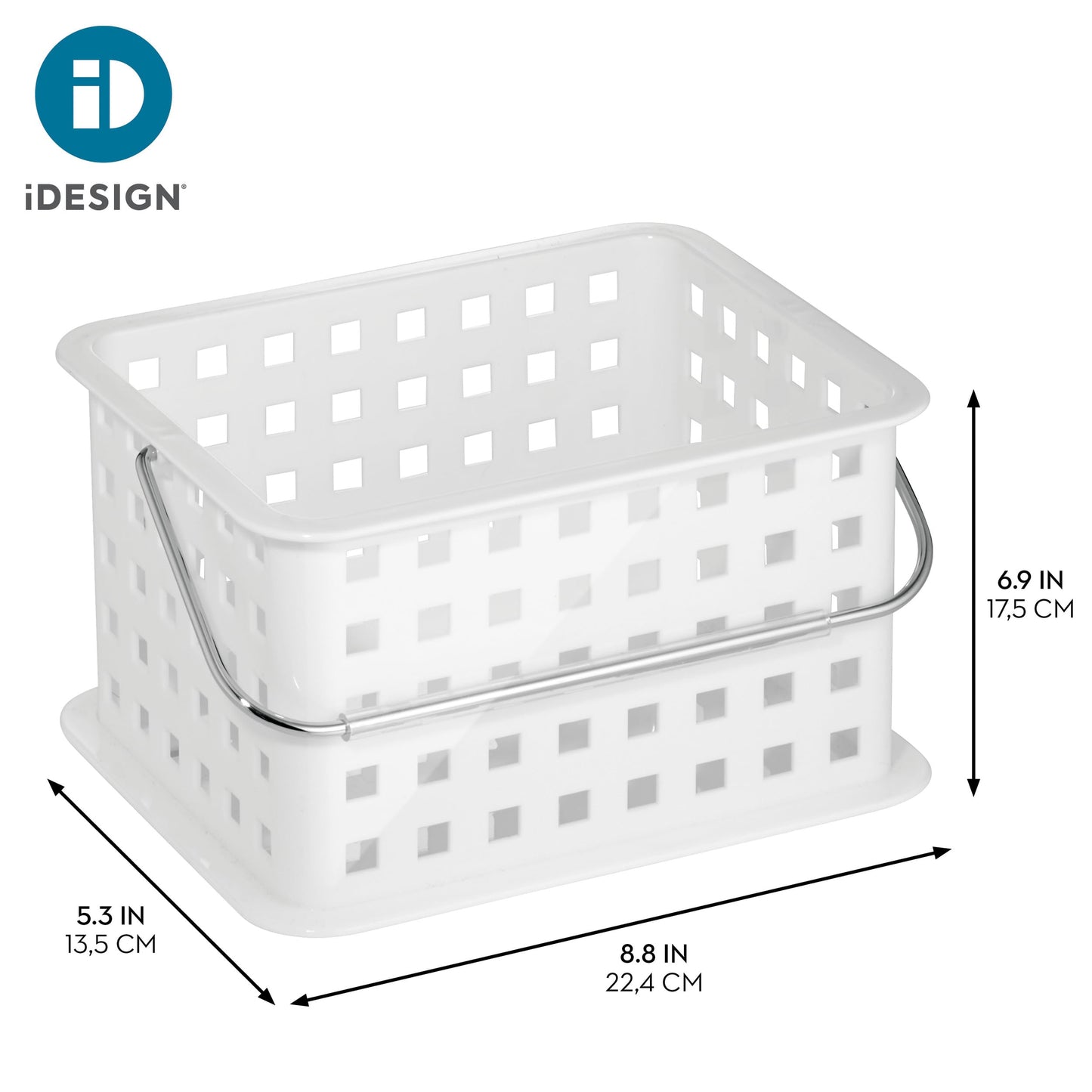 iDesign Portable Shower Caddy Basket with Handle for College Dorm or Bathroom - White - Made in USA