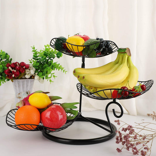 OwnMy 3-Tier Fruit Basket Stand Decorative Iron Fruit Bowl, Metal Wire Fruit Holder Storage Trays Table Countertop Holder for Vegetables Bread Snack, Modern Lotus Fruit Bowls for Kitchen Counter Table