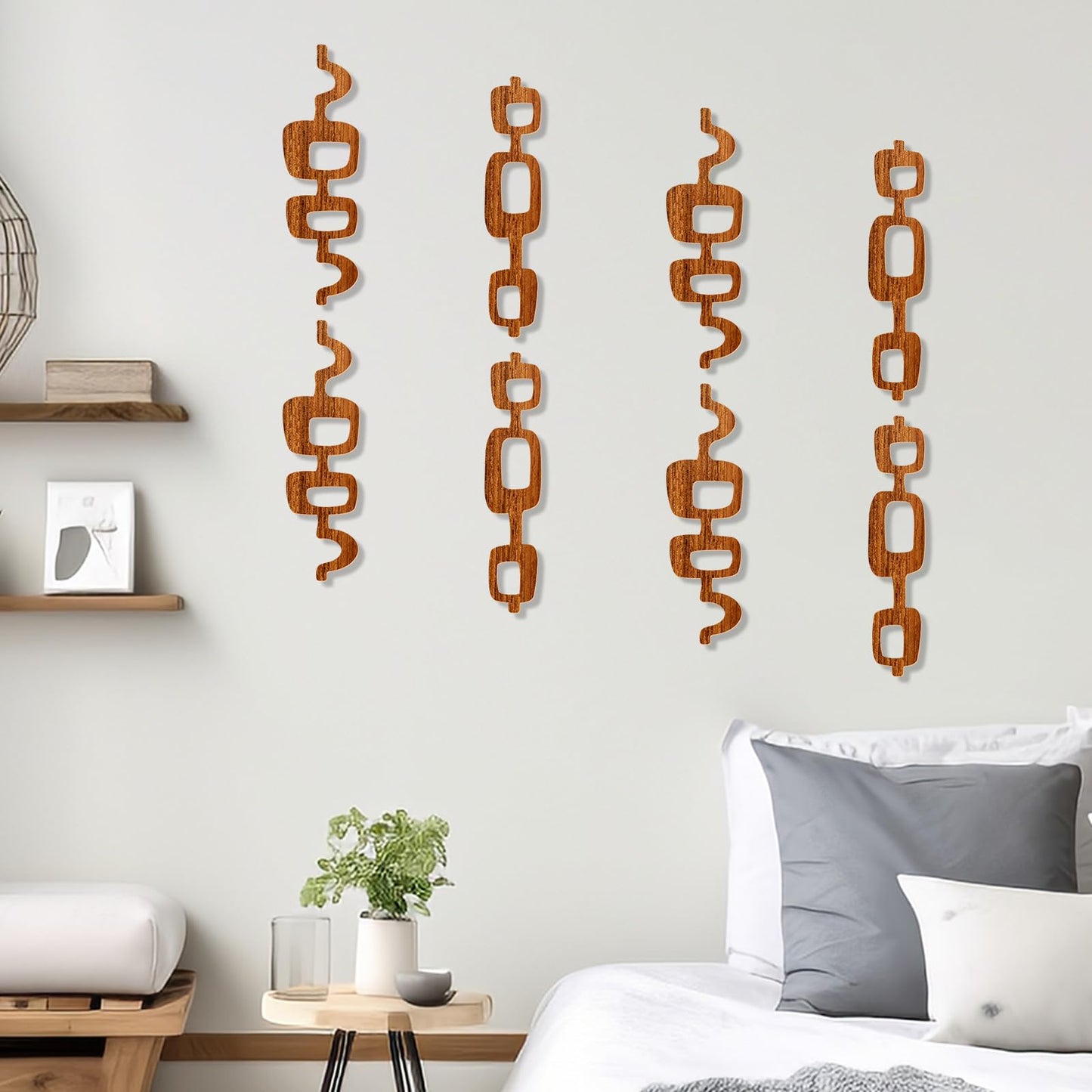Bnesi 8 Pack Wood Wall Art Mid Century Modern Wall Art Decor Wood Panels for Wall Large Wood Abstract Geometric Wall Panels Decorative for Bedroom Living Room Home (Classic, Medium)