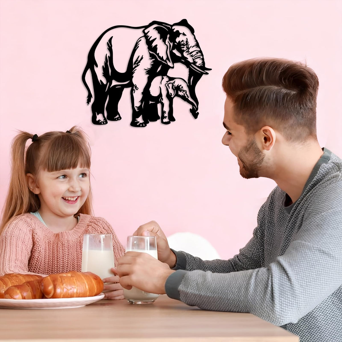 DUOOLN Metal Elephant Wall Decor Art, African Safari Mother-and-Calf Elephant Mural, Modern Animal-Themed Sculpture Painting, for Living Room, Bedroom, Office, Indoor/Outdoor Decor or Gifts-13.7*11.4in
