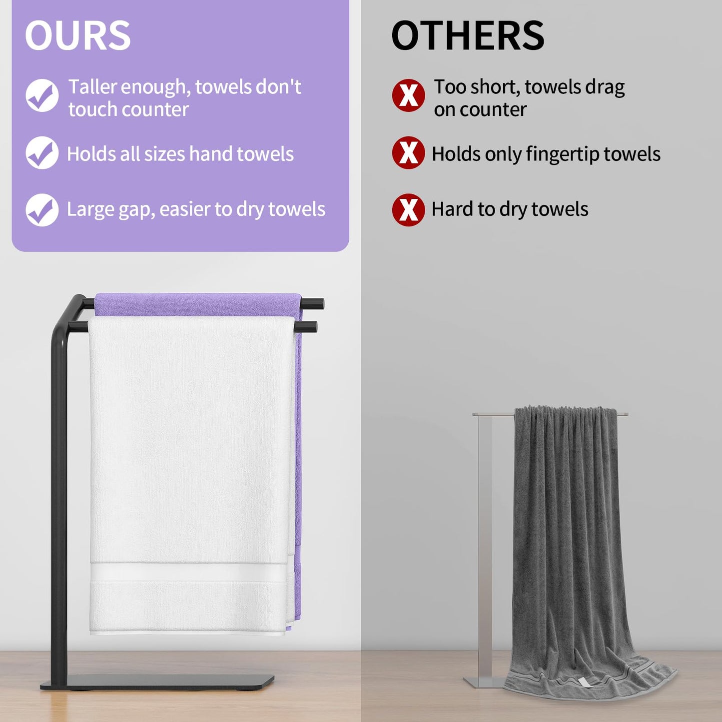 LSK Hand Towel Stand, Black Bathroom Towel Holder Stand, Curved F-Shaped Countertop Towel Stand with Heavy Base, 16.6 Inch