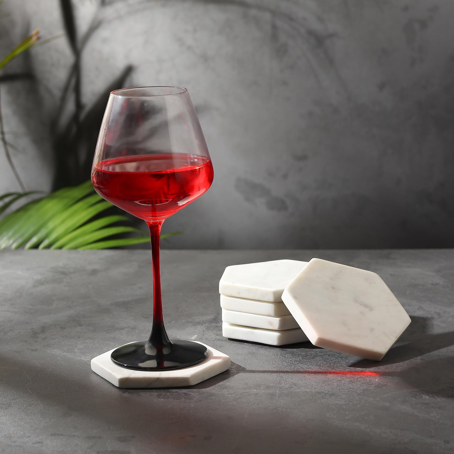 LAVAUX DESIGNS Set of 6 Hexagon Marble Coasters | White Decor for Modern Homes | Drink Coasters for Coffee Table, Dining, Bar or Office| Made from 100% Solid Real Marble | Cute Stone Coasters
