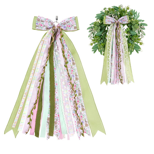 Fanqisi Bows for Wreath- Door Decorations Spring Wreath Sash for Front Door, Assorted Ribbon Bow with Clip for Party Holiday Home Decor