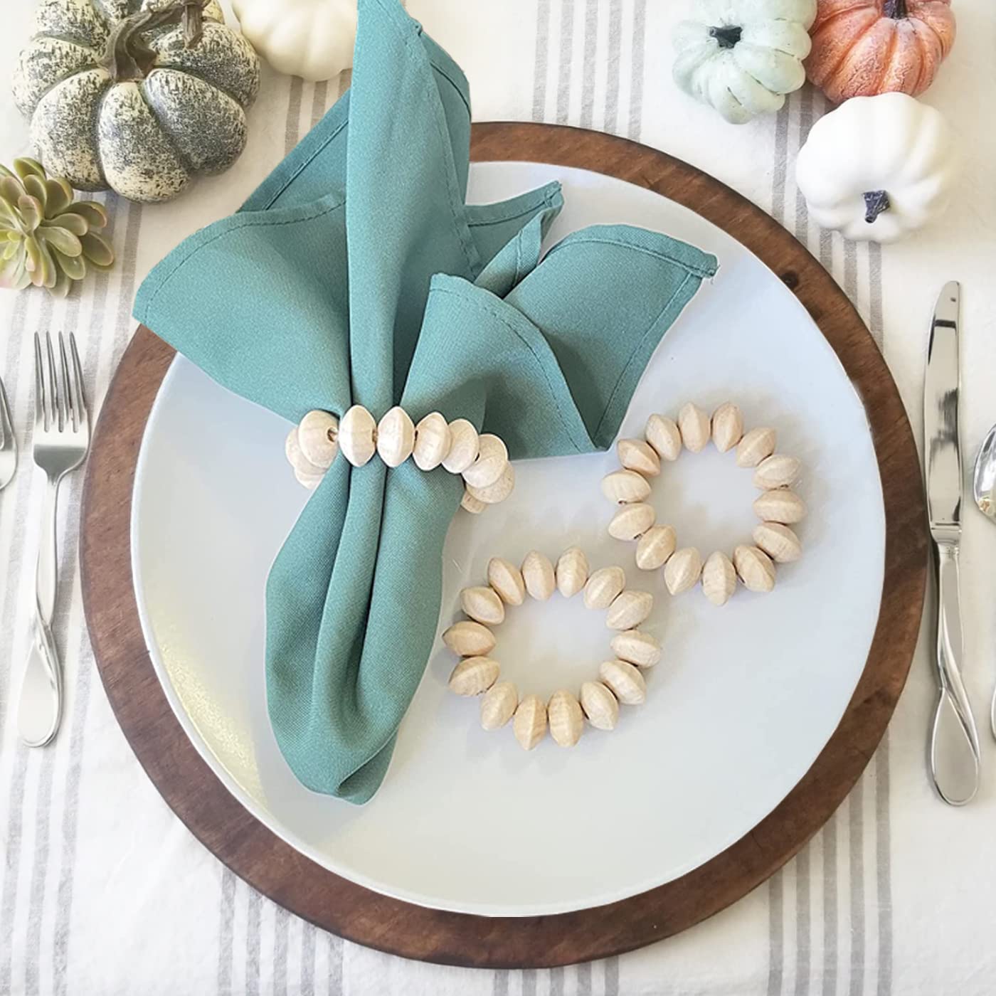 Napkin Rings Set of 6 - Wooden Beads Napkin Rings | Rustic Wooden Napkin Ring Holder for Table Decoration - Handmade LEBEJUA Napkin Ring with Wood Beads & Jute Twine - Farmhouse Holder for Napkins