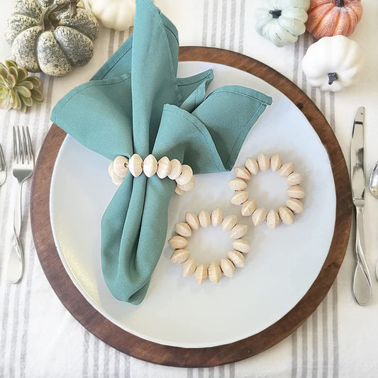 Napkin Rings Set of 6 - Wooden Beads Napkin Rings | Rustic Wooden Napkin Ring Holder for Table Decoration - Handmade LEBEJUA Napkin Ring with Wood Beads & Jute Twine - Farmhouse Holder for Napkins