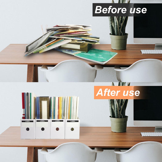 Limitliho 24 Pack White Cardboard Magazine File Holder for Desk, Shelves, Office or Home, Vertical Book Bins for Classroom and Library Use, 10.6'' H×10.2'' L ×3.5''W Folder Organizer Box