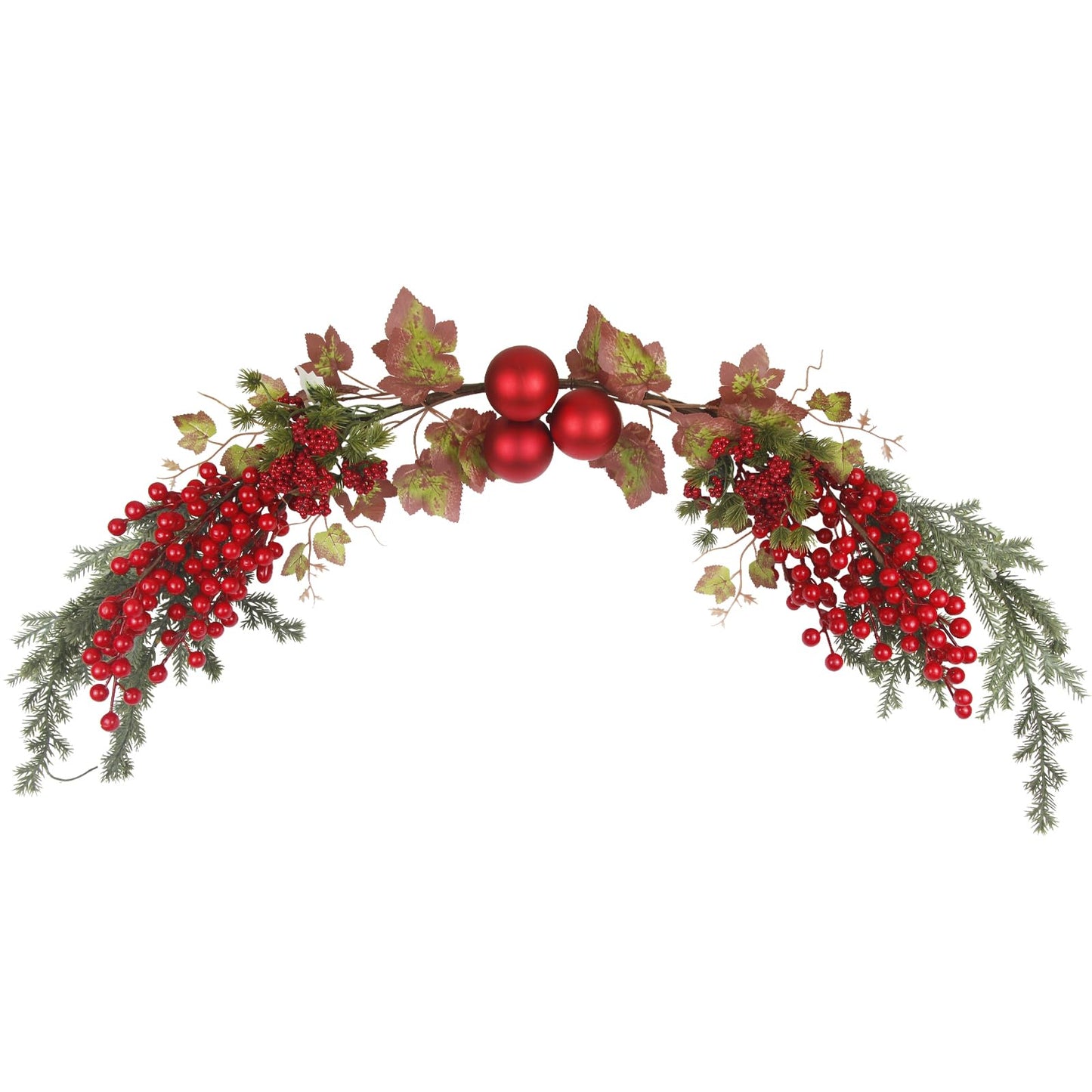 GhuaH Christmas Swag for Front Door 49" Artificial Door Swag Xmas Decorative with Red Berries Xmas Balls Christmas Swags for Stair Fireplace Mantle Mailbox Window Holiday Decor