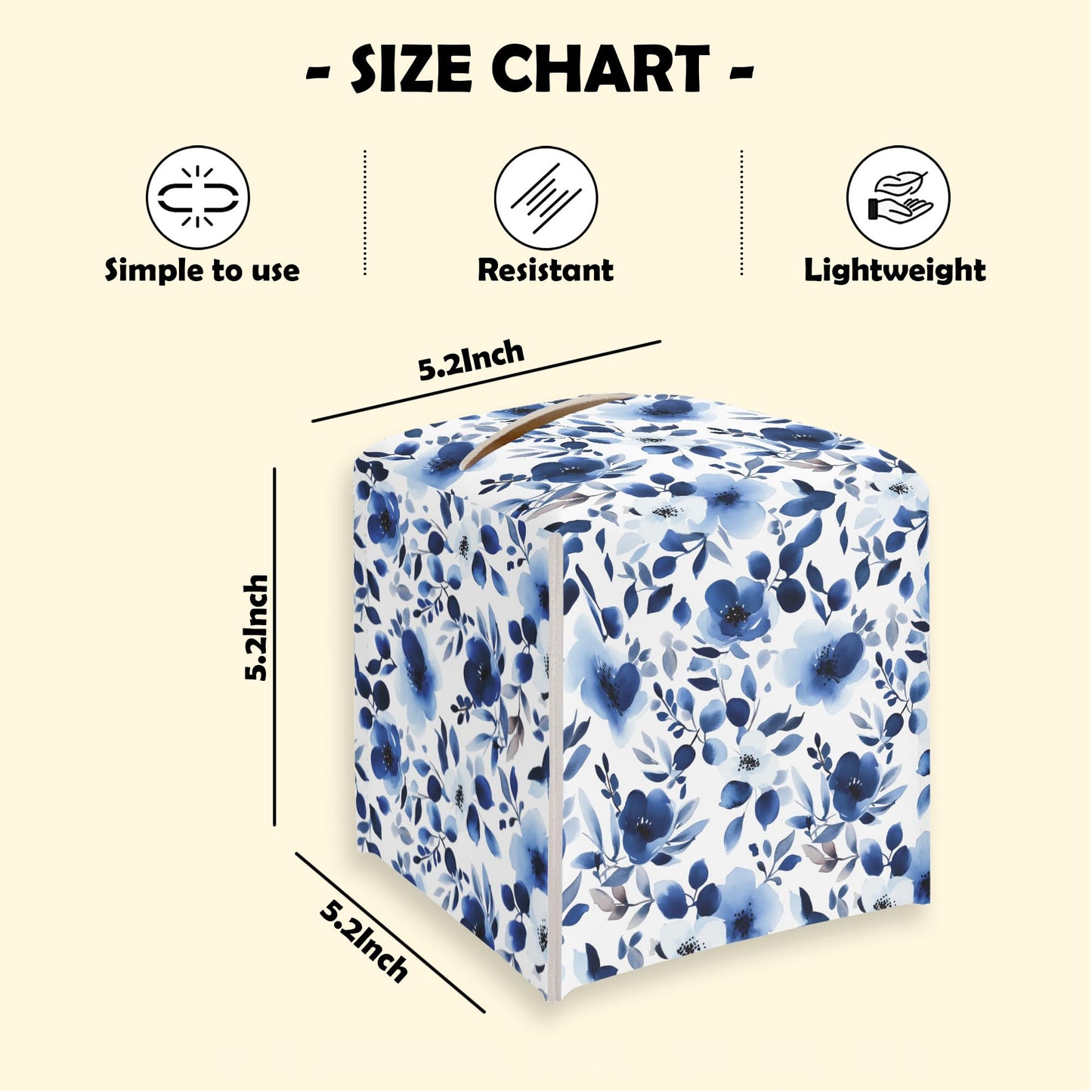 Sweet Blue Flower Watercolor Tissue Box Cover, Leather Tissue Box Holder Square Facial Paper Organizer Dispenser for Bathroom Kitchen Bedroom Vanity Countertop