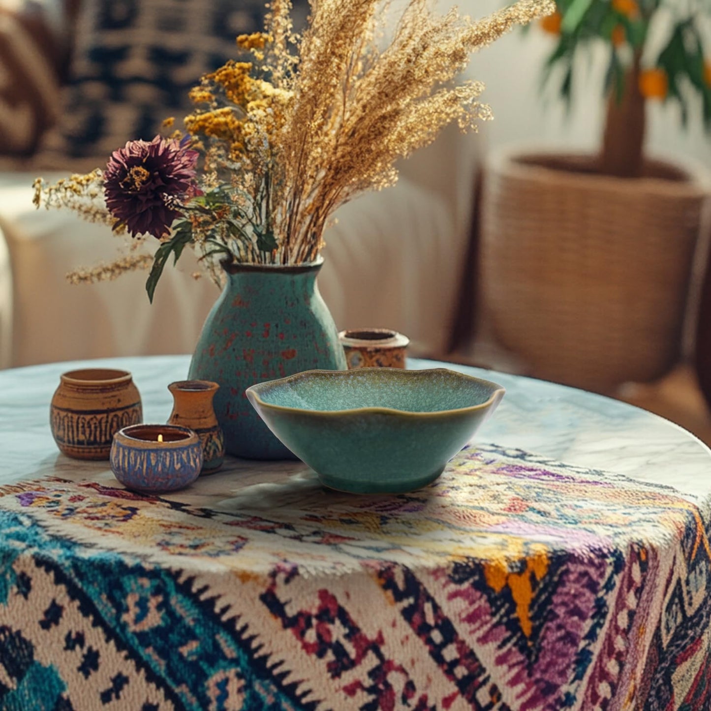 KROUJITY Decorative Bowl 7.6'' Ceramic, Ruffle Catch All Key Bowls for Entryway Table, Coffee Table Bowl Decor, Handcrafted Large Decorative Bowl, Pottery Purse Potpourri Bowl