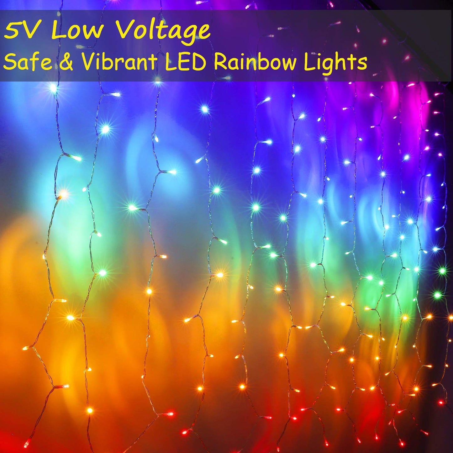 CoziTech Rainbow Fairy String Curtain Lights with Touch Dimmer Switch, Hanging LED Icicle Rainbow Lights Curtain for Girls Bedroom, Kids Room, Unicorn Room, Birthday, Holiday Décor Christmas Gift
