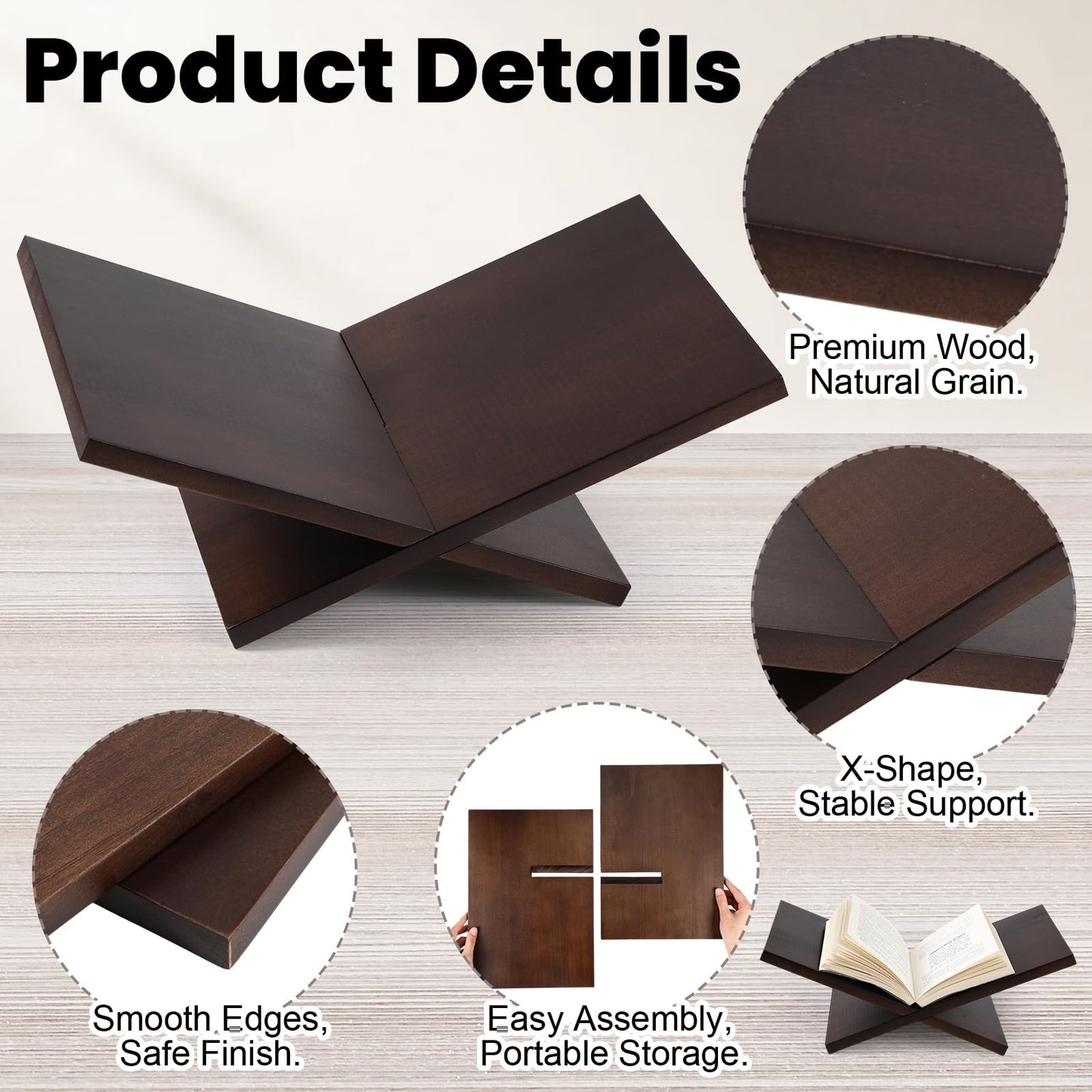 Honoson Open Display Book Stand 16 x 9 x 6 Inches Wooden Large Book Holder for Reading Open Bookstand X-Shaped Cookbook Stand for Bible Magazines Art Textbooks Recipe Coffee Table Decor(Dark Walnut)