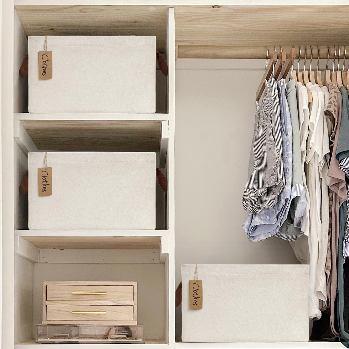 CHICVITA Storage Bins for Shelves, Closet Bins for Organization, Collapsible Storage Baskets for Towels, Rectangle Basket for Bedroom, 14 ¾" L x 10 ¼" W x 8 ¼" H, Beige, 2-Pack