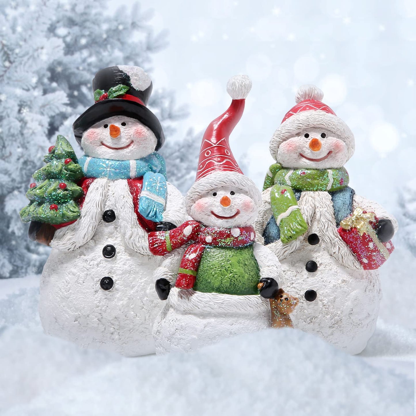 Hodao 3 PCS Christmas Snowman Family Decorations Xmas Snowman Figurines Winter Decor Handmade Figurines for Xmas Decor Gift - Christmas Party Home Decorations (Family)
