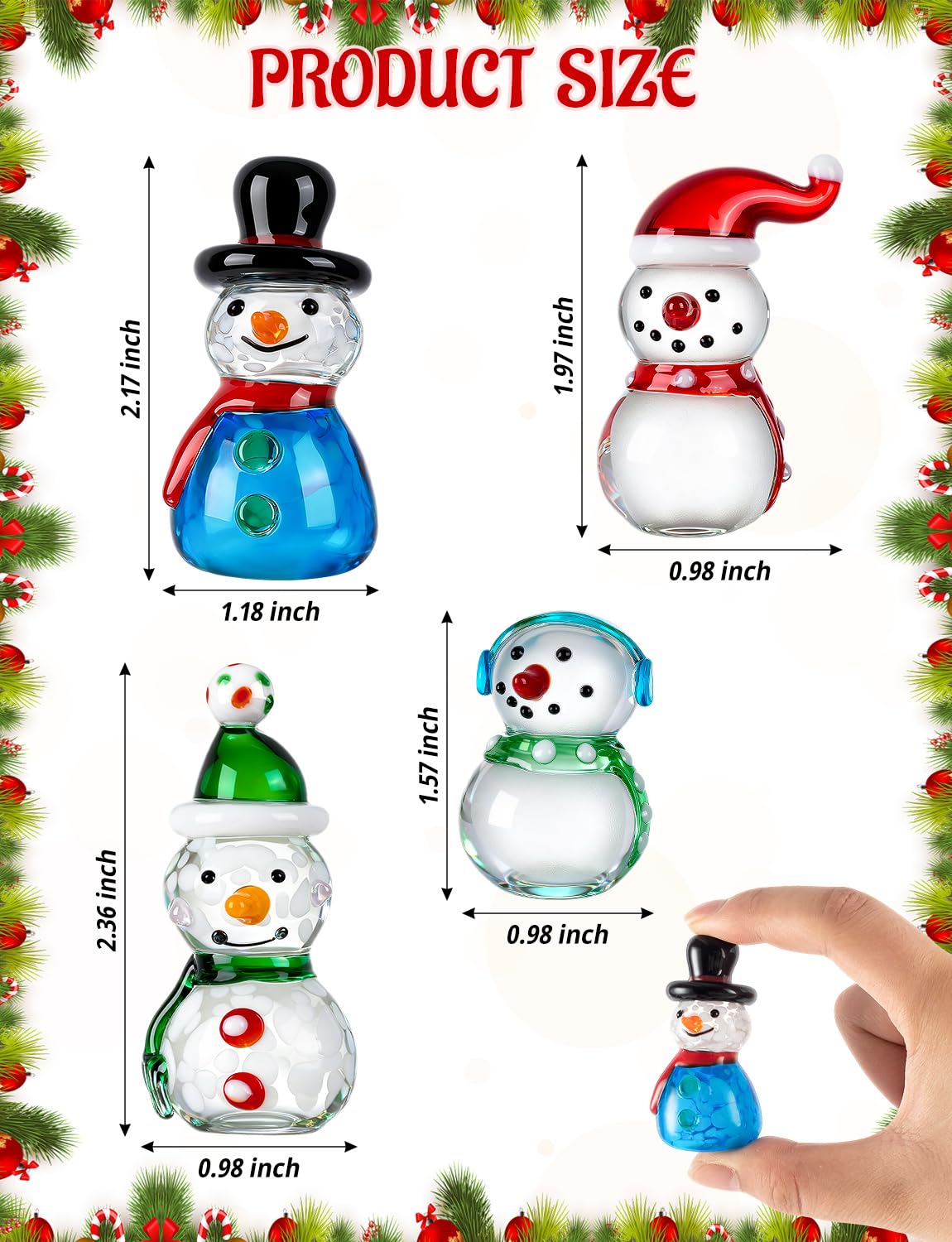 ALDMIO 4Pcs Blown Glass Snowman Decor, Mini Snowman Christmas Figurines Art Decorations for Home Festival Xmas Decoration