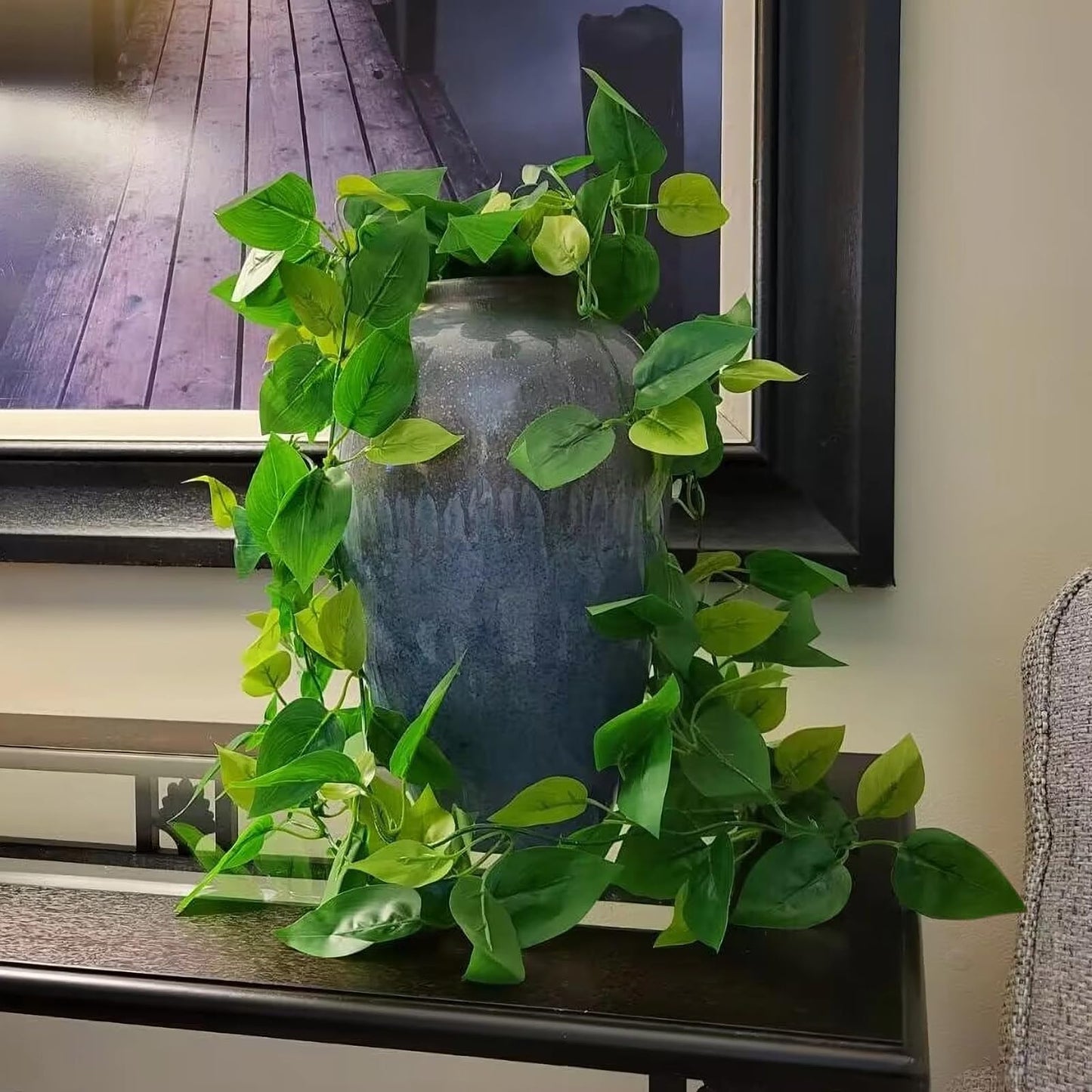 BLEUM CADE Fake Hanging Plants, 2pcs Artificial Pothos Vines Greenery for Wall Home Living Room Office Indoor Outdoor Decor (No Baskets)