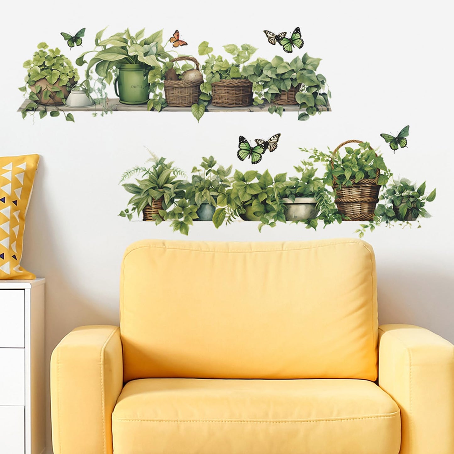 Green Plant Wall Decals 3D Bonsai Tropical Plant Betterfly Wall Sticker Creative Vinyl Peel and Stick Removable Wall Art Decor for Living Room Bedroom Home Office