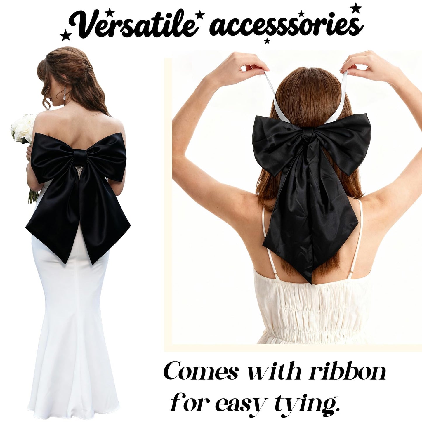 Froova Black Bows Decor 22×11 Inch Big Black Bows Decoration Background for Crib Christmas Tree Topper Bachelorette Coquette Baby Bridal Shower Wedding Xmas Valentine's Day Bows for Car (3 Pack)
