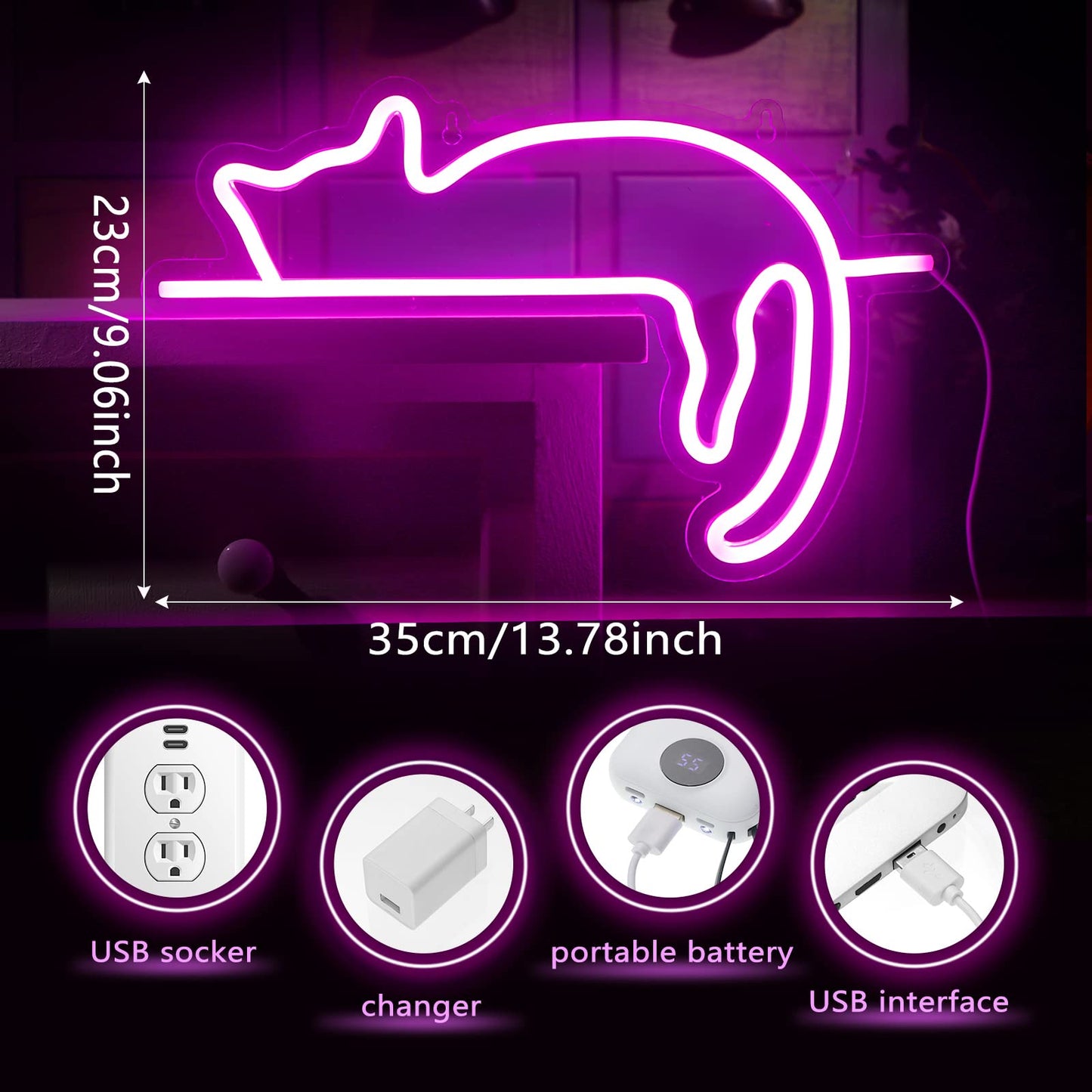 Kathfly Cat Neon Signs LED Neon Light Sign Lights Decor Animal USB Operated Decorative for Wall Art Decor Party Wedding Birthday Kids Girls Room Party Bar Background Decoration(Lovely Cat)